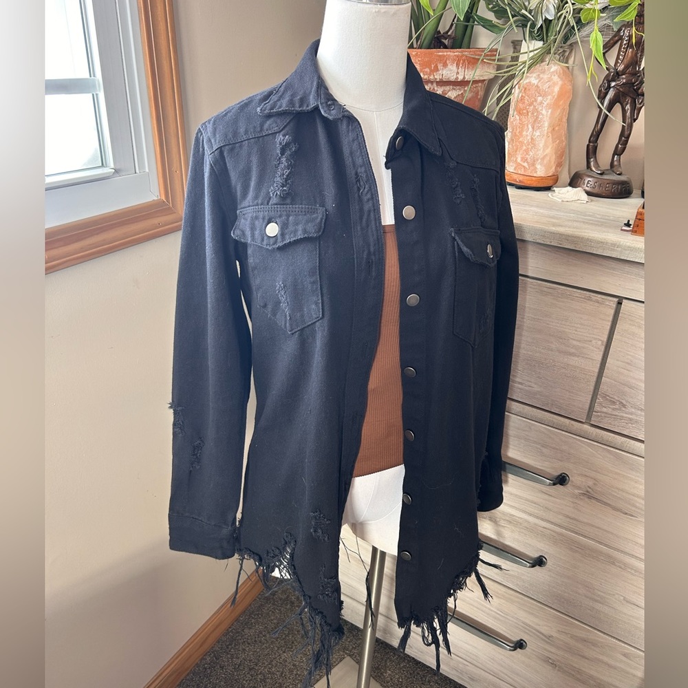 Black Distressed Jean Jacket
